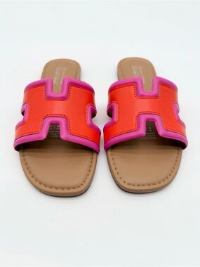 Call It Spring Kamiko Slide Sandals Multicolor Red Orange Pink 6 NEW